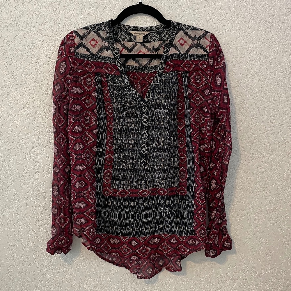 Lucky Brand Multicolor Boho Aztec V-Neck Top Size Small
